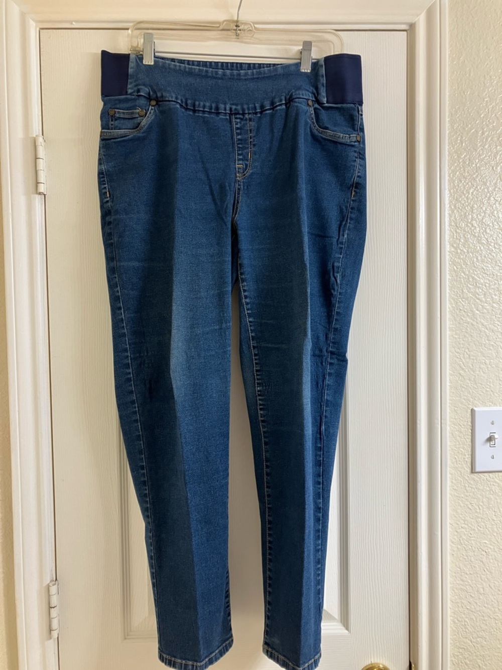Woman Within Dark Blue Pull-On Jeggings with Navy elastic Panels